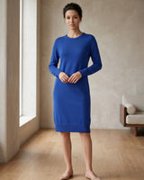 Women's Slim Round Neck Sweater Dress — Blue