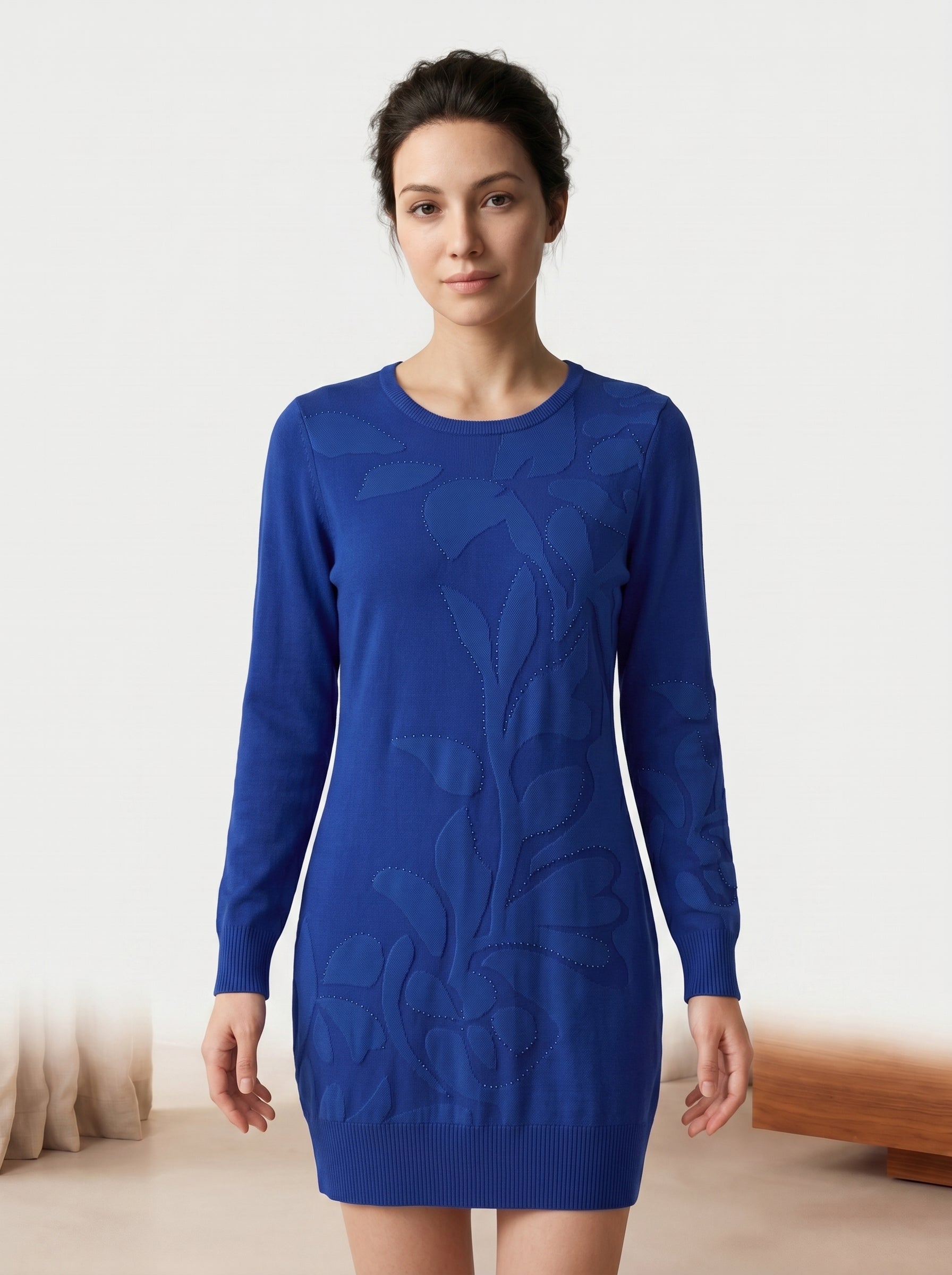 Women's Slim Round Neck Sweater Dress — Blue