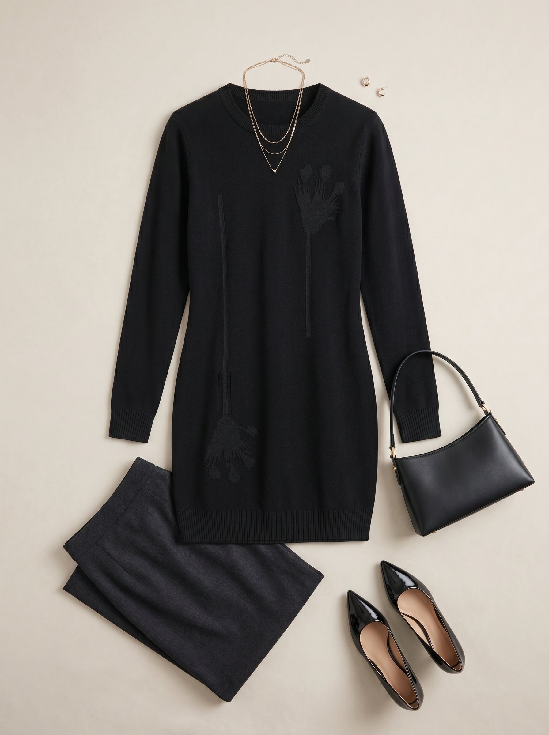 Women's Round Neck Sweater Dress — Black