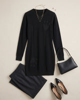 Women's Round Neck Sweater Dress — Black