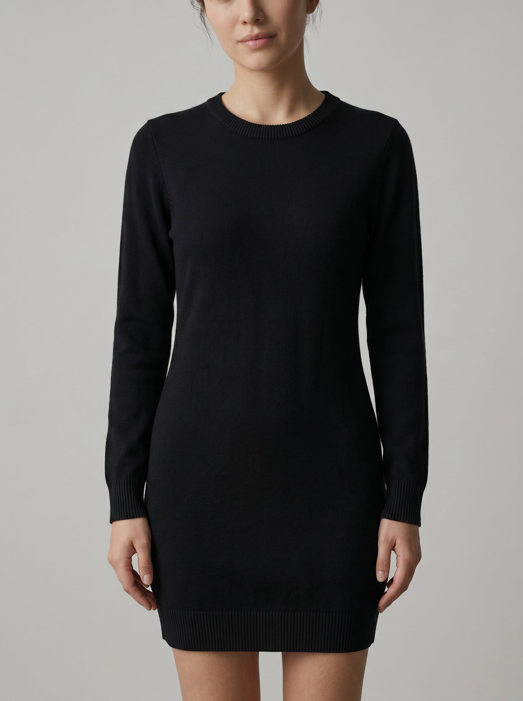 Women's Round Neck Sweater Dress — Black