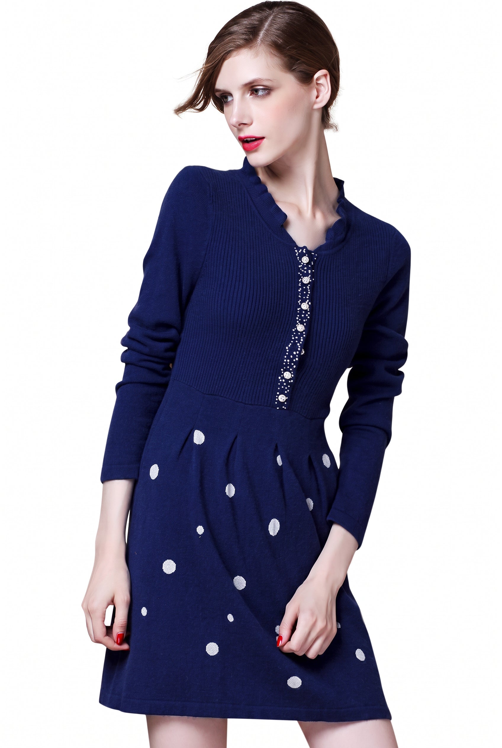 Women's Beaded Crew Neck Cashmere Sweater Dress