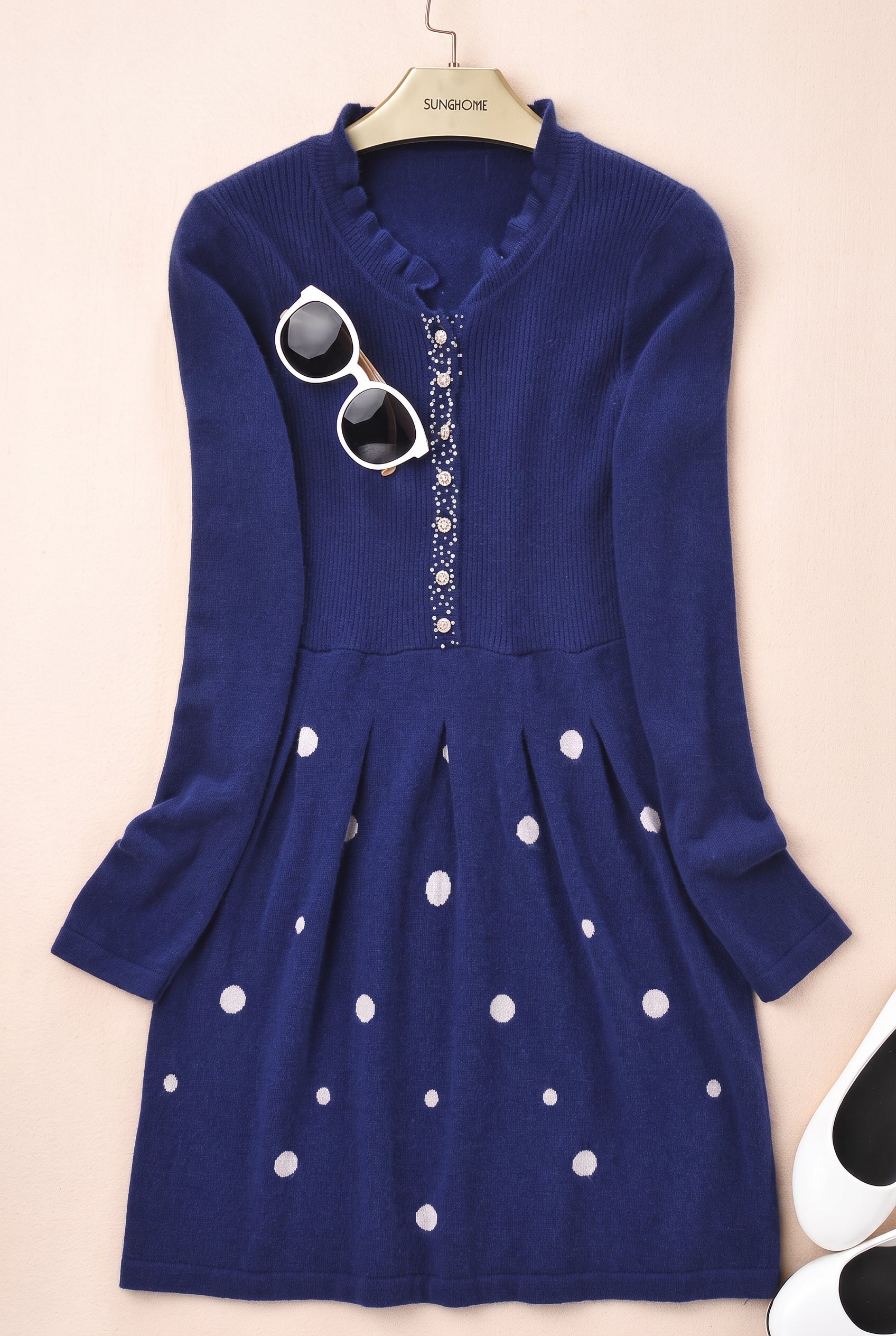 Women's Beaded Crew Neck Cashmere Sweater Dress