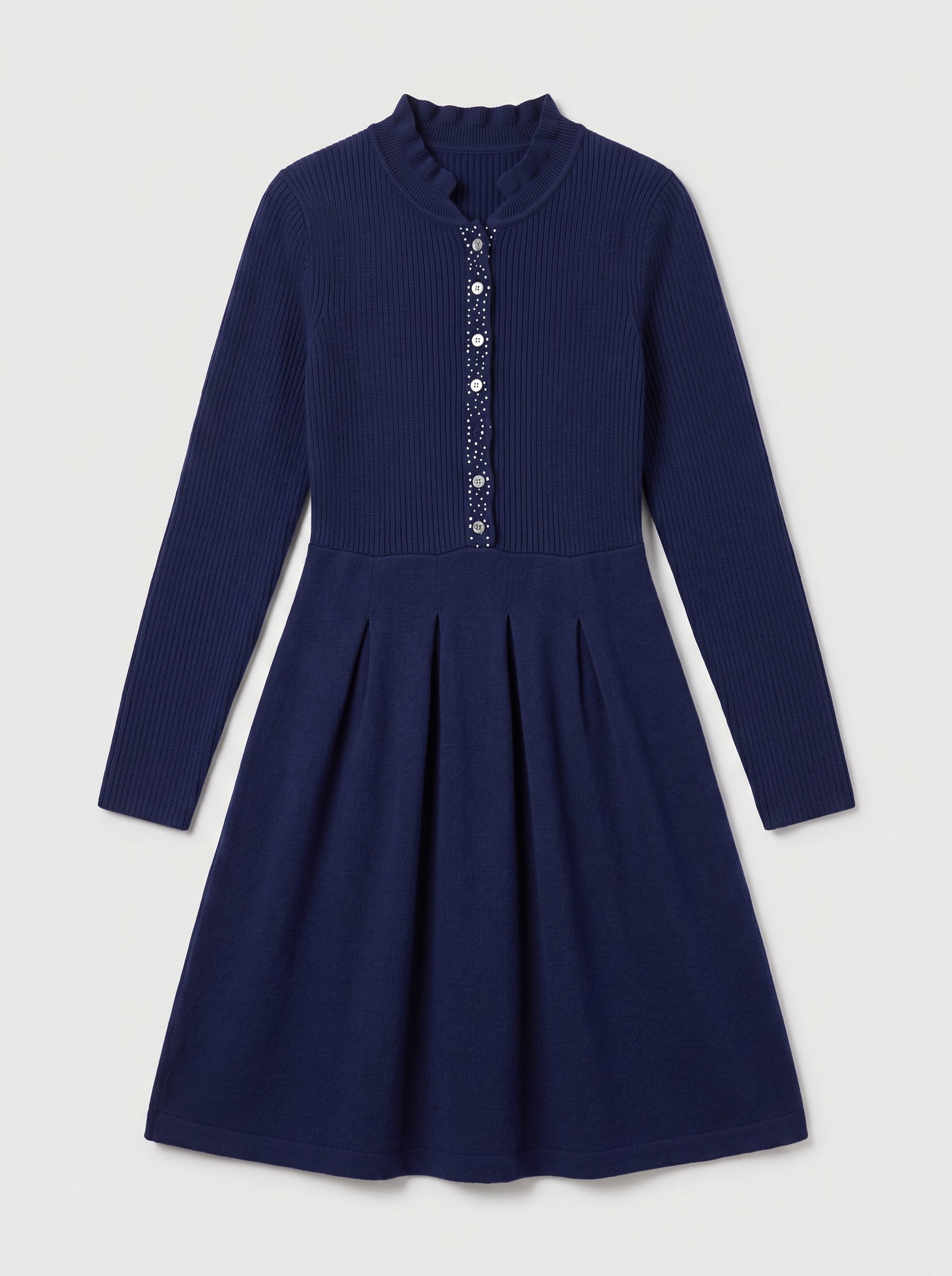 Women's Beaded Crew Neck Cashmere Sweater Dress — Dark blue