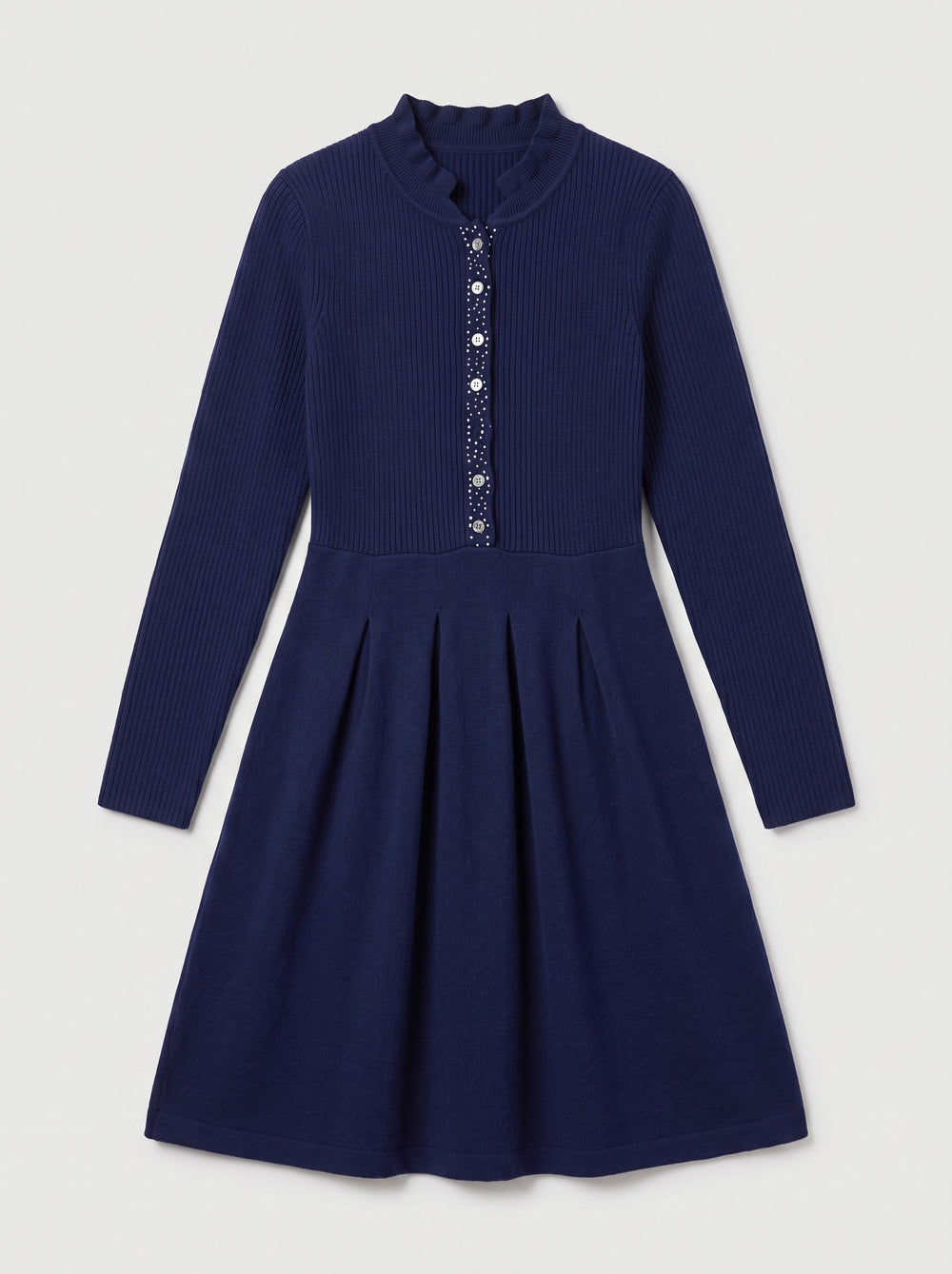 Women's Beaded Crew Neck Cashmere Sweater Dress — Dark blue
