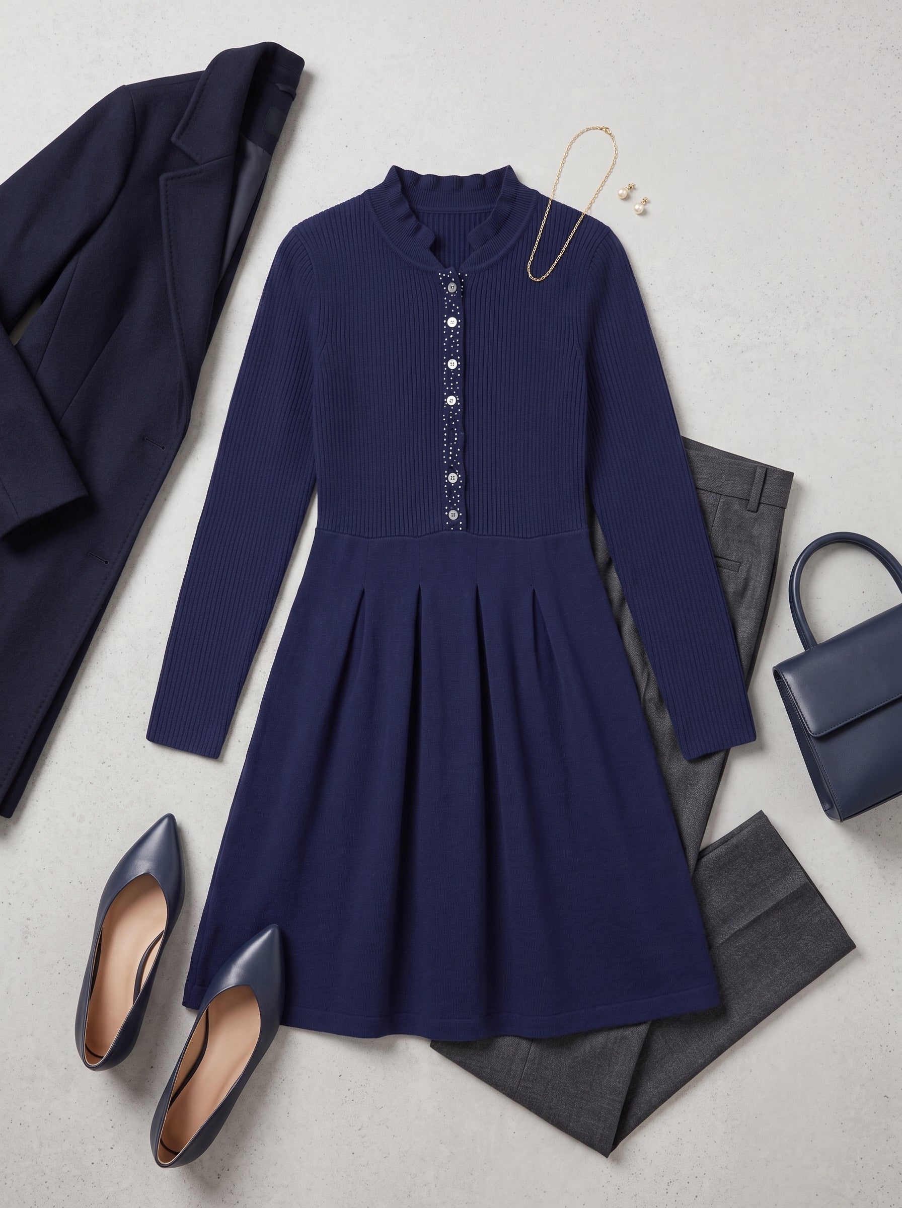 Women's Beaded Crew Neck Cashmere Sweater Dress — Dark blue