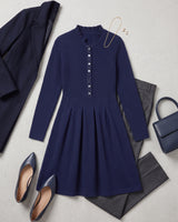 Women's Beaded Crew Neck Cashmere Sweater Dress — Dark blue