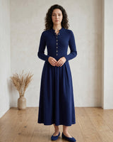 Women's Beaded Crew Neck Cashmere Sweater Dress — Dark blue