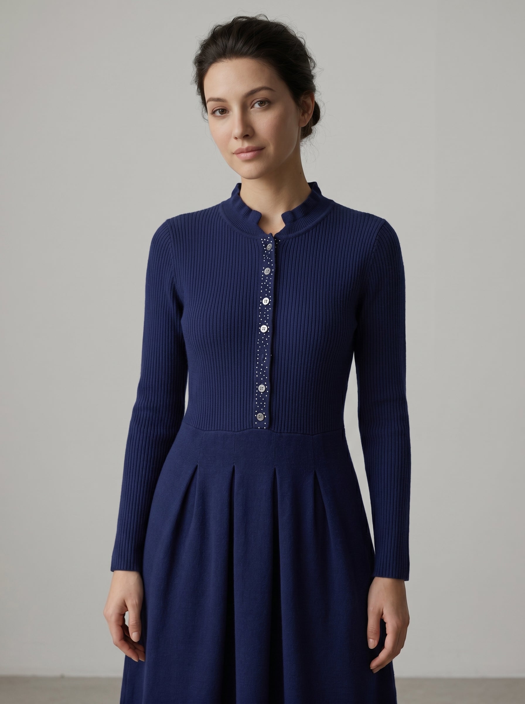 Women's Beaded Crew Neck Cashmere Sweater Dress — Dark blue