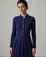 Women's Beaded Crew Neck Cashmere Sweater Dress — Dark blue