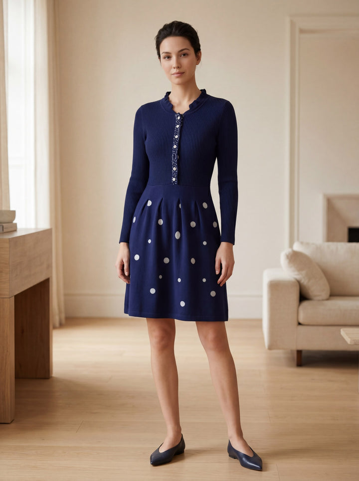 Women's Beaded Crew Neck Cashmere Sweater Dress candidate collection image