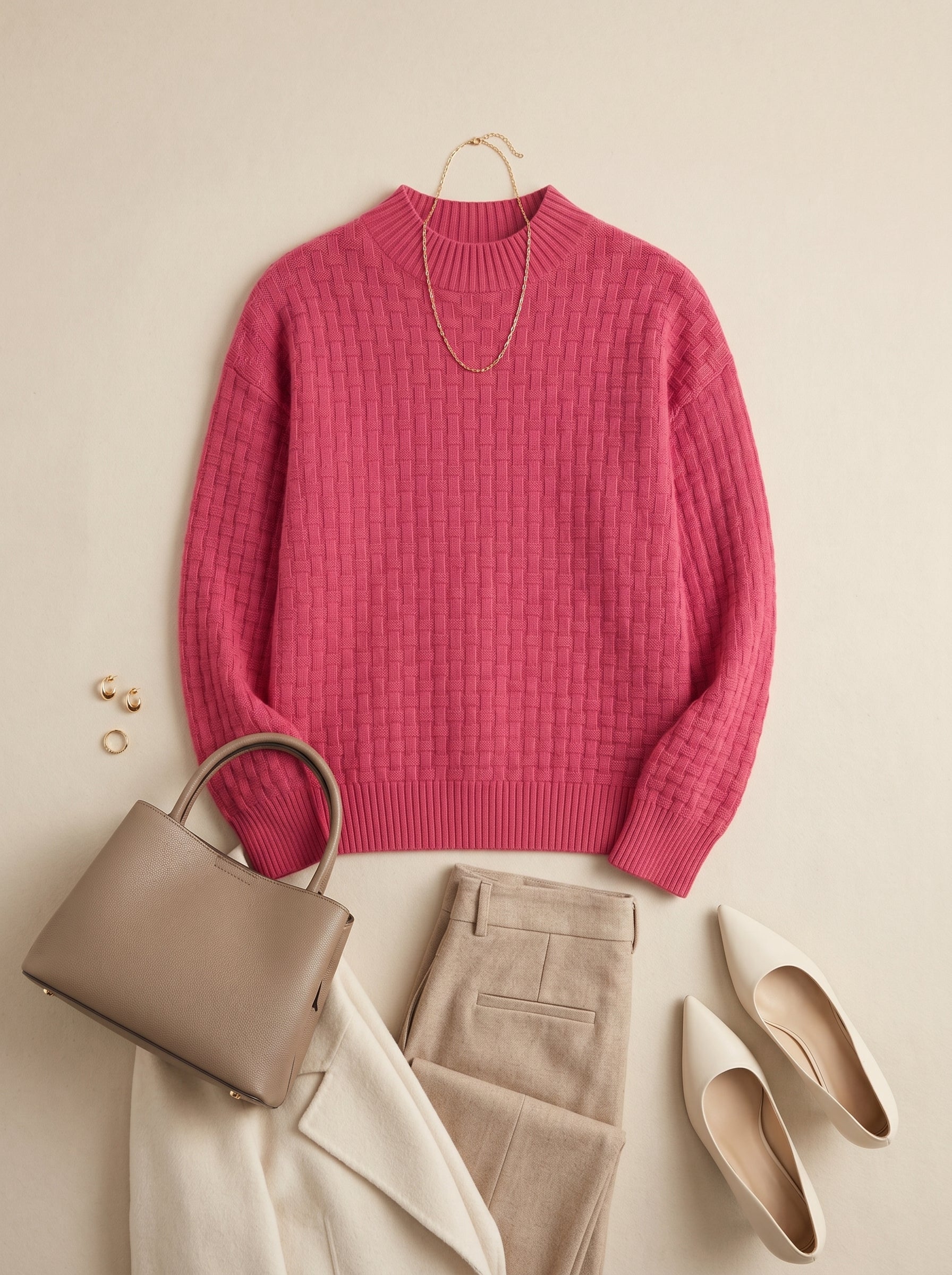 Women's Lapel Collar Cashmere Sweater — Rose red