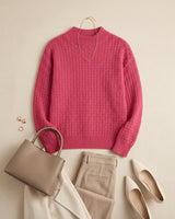 Women's Lapel Collar Cashmere Sweater — Rose red