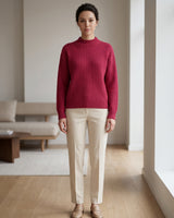 Women's Lapel Collar Cashmere Sweater — Rose red