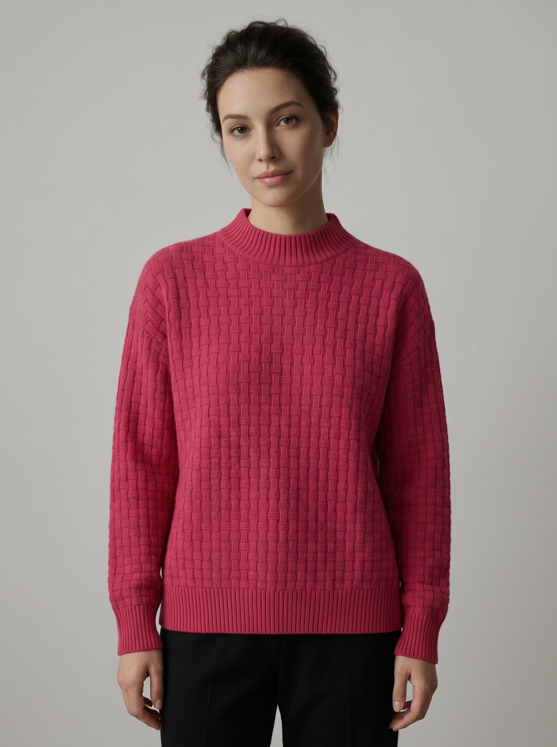 Women's Lapel Collar Cashmere Sweater — Rose red