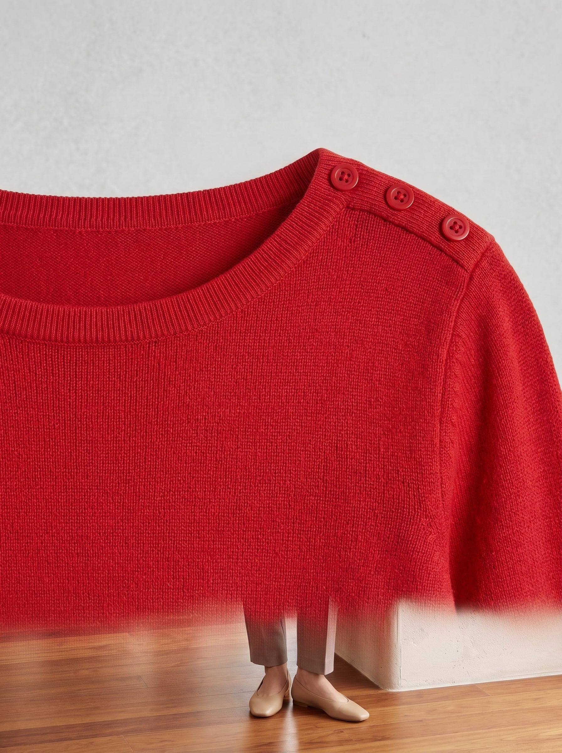 Women's Cropped Knit Cashmere Sweater — Red