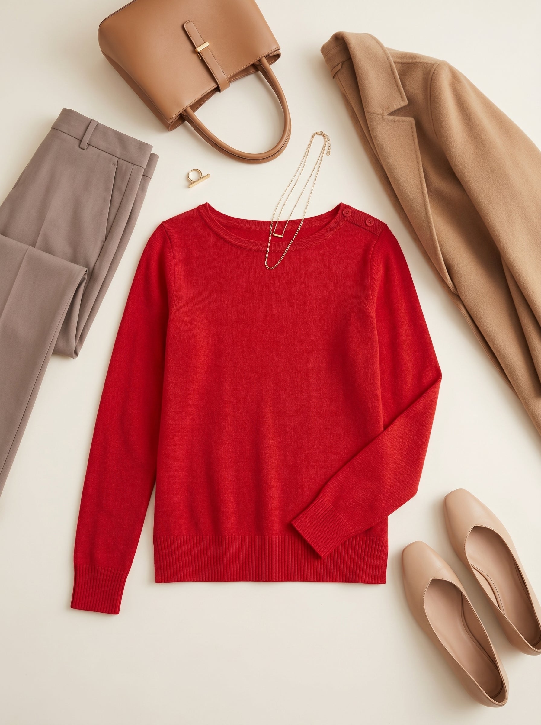 Women's Cropped Knit Cashmere Sweater — Red