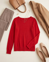 Women's Cropped Knit Cashmere Sweater — Red
