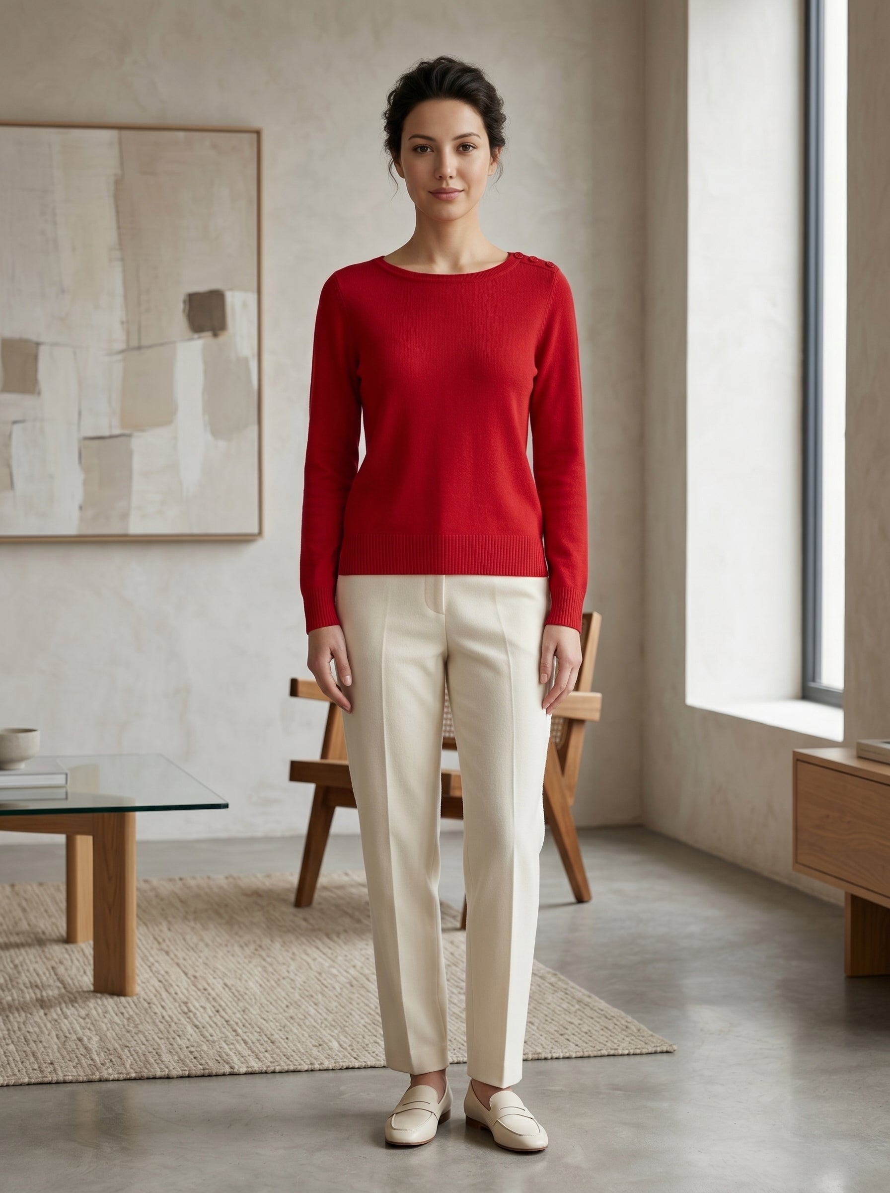 Women's Cropped Knit Cashmere Sweater — Red