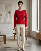 Women's Cropped Knit Cashmere Sweater — Red