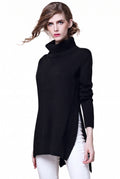 Women's High Lapel Split-Hem Cashmere Sweater