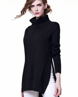 Women's High Lapel Split-Hem Cashmere Sweater