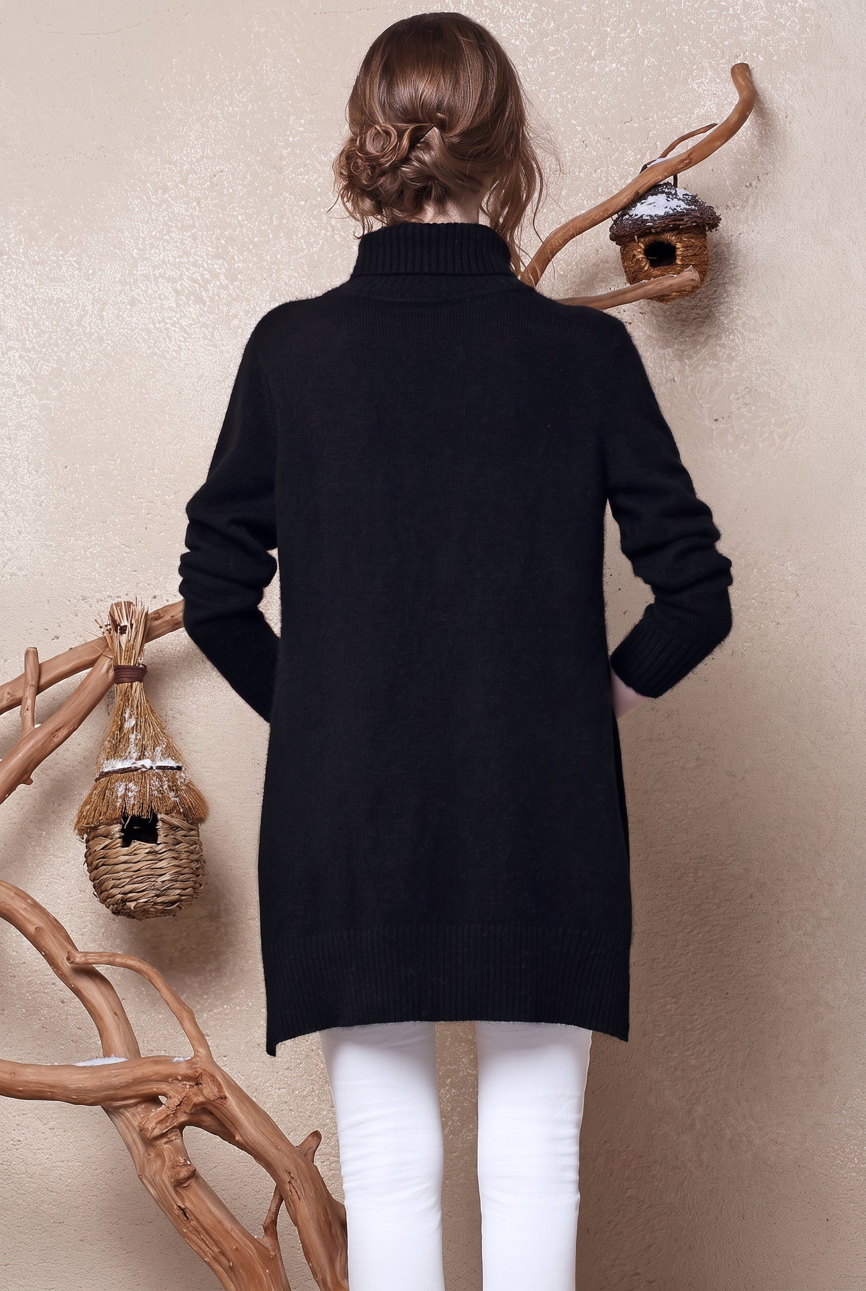 Women's High Lapel Split-Hem Cashmere Sweater