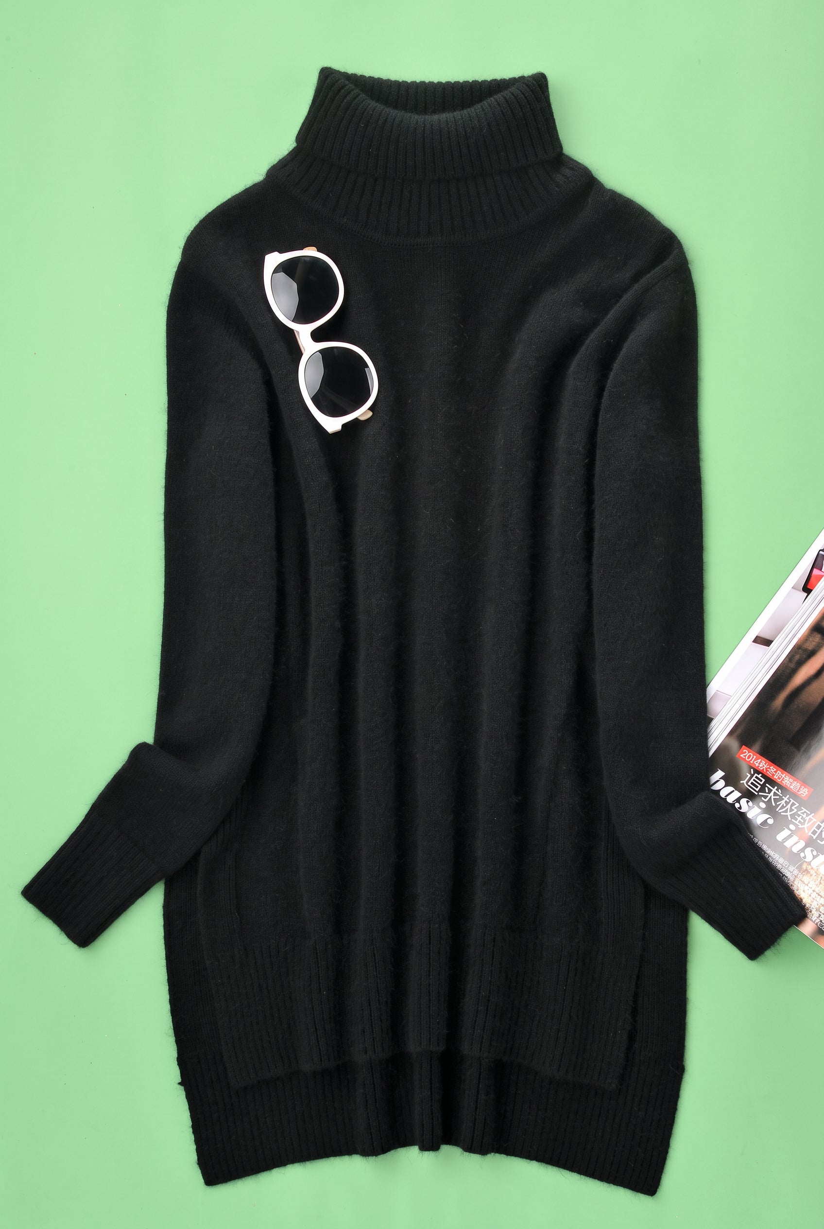 Women's High Lapel Split-Hem Cashmere Sweater