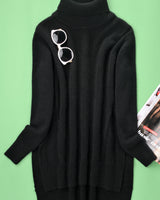 Women's High Lapel Split-Hem Cashmere Sweater