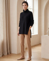 Women's High Lapel Split-Hem Cashmere Sweater