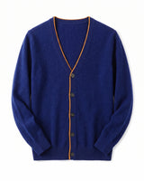 Men's V-Neck Cashmere Cardigan - Blue - Front