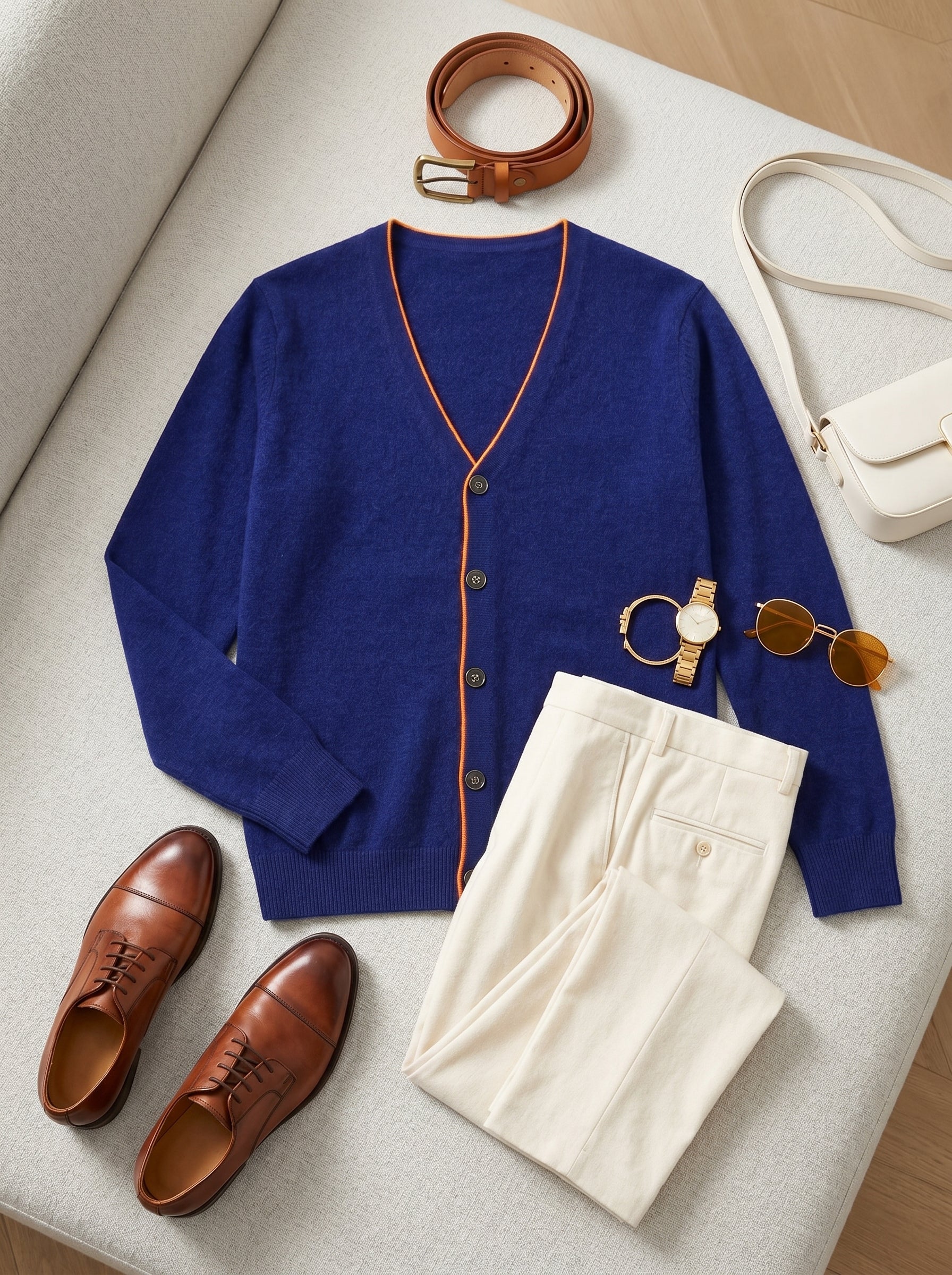 Men's V-Neck Cashmere Cardigan — Blue
