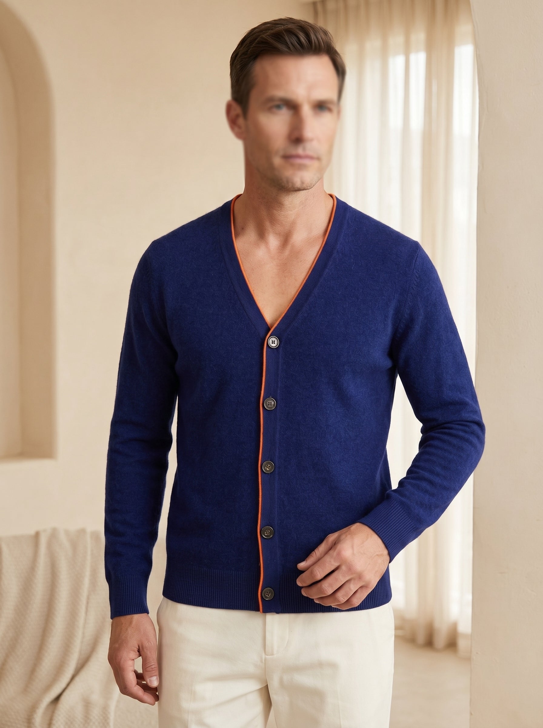 Men's V-Neck Cashmere Cardigan — Blue