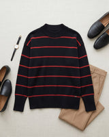 Women's Striped Mock Neck Sweater — Black