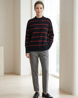 Women's Striped Mock Neck Sweater — Black