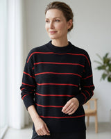 Women's Striped Mock Neck Sweater — Black