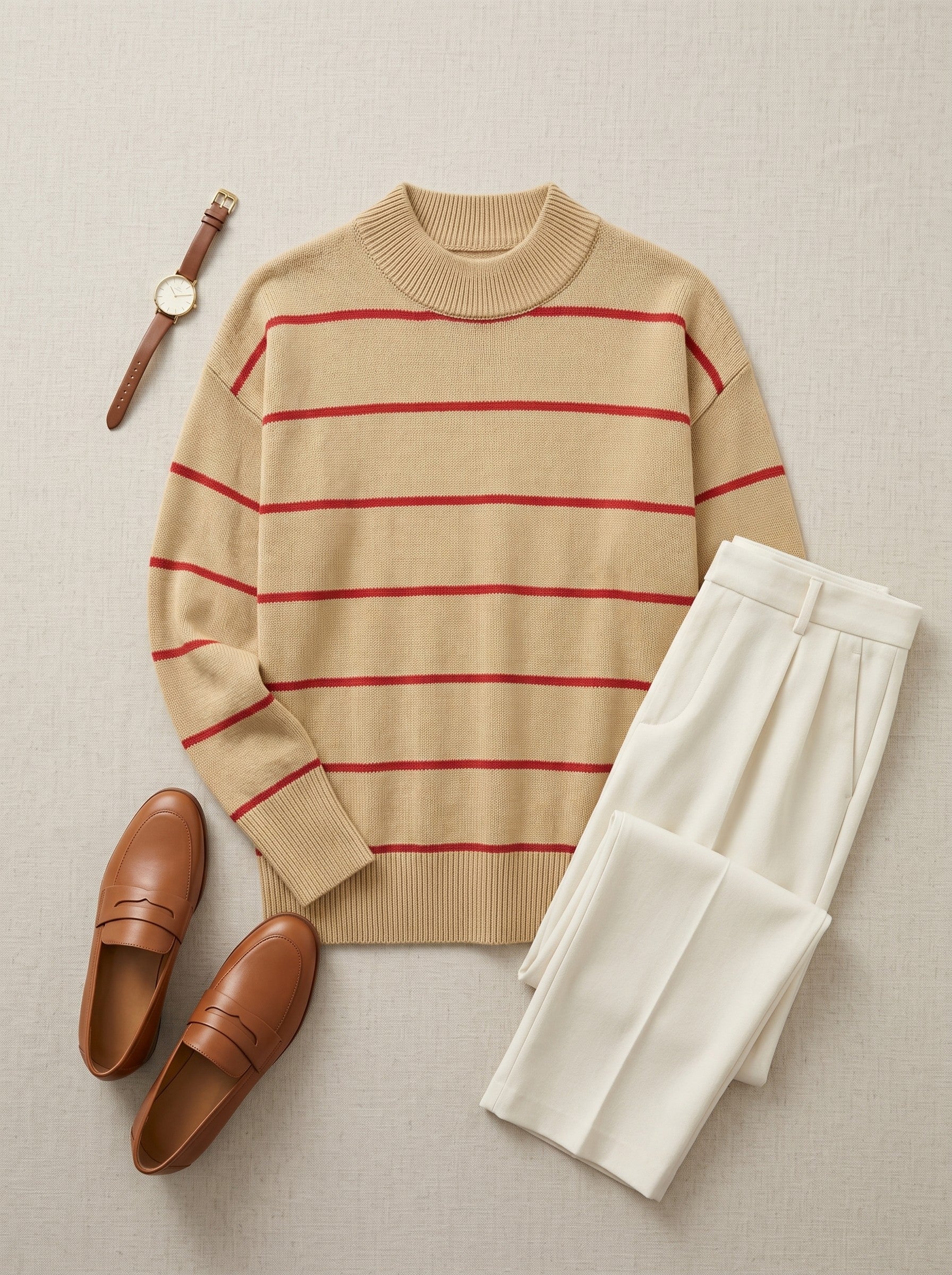 Women's Striped Mock Neck Sweater — Brown