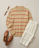 Women's Striped Mock Neck Sweater — Brown