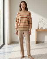 Women's Striped Mock Neck Sweater — Brown
