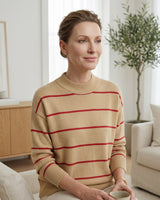 Women's Striped Mock Neck Sweater — Brown