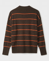 Women's Striped Mock Neck Sweater — Chocolate