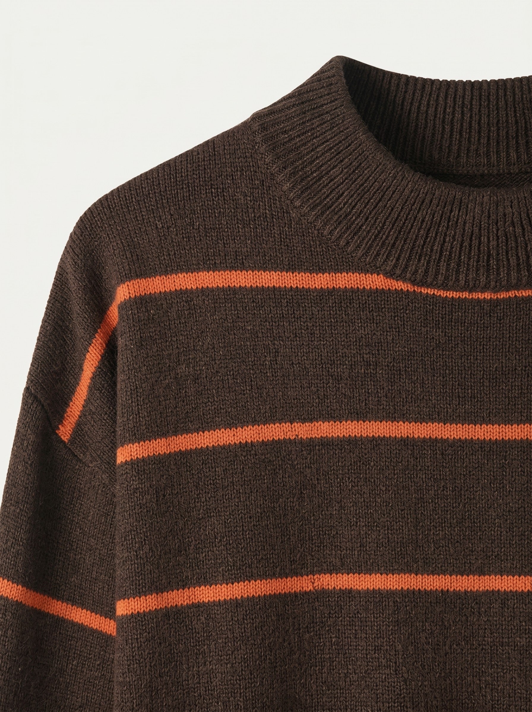 Women's Striped Mock Neck Sweater — Chocolate