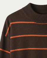 Women's Striped Mock Neck Sweater — Chocolate