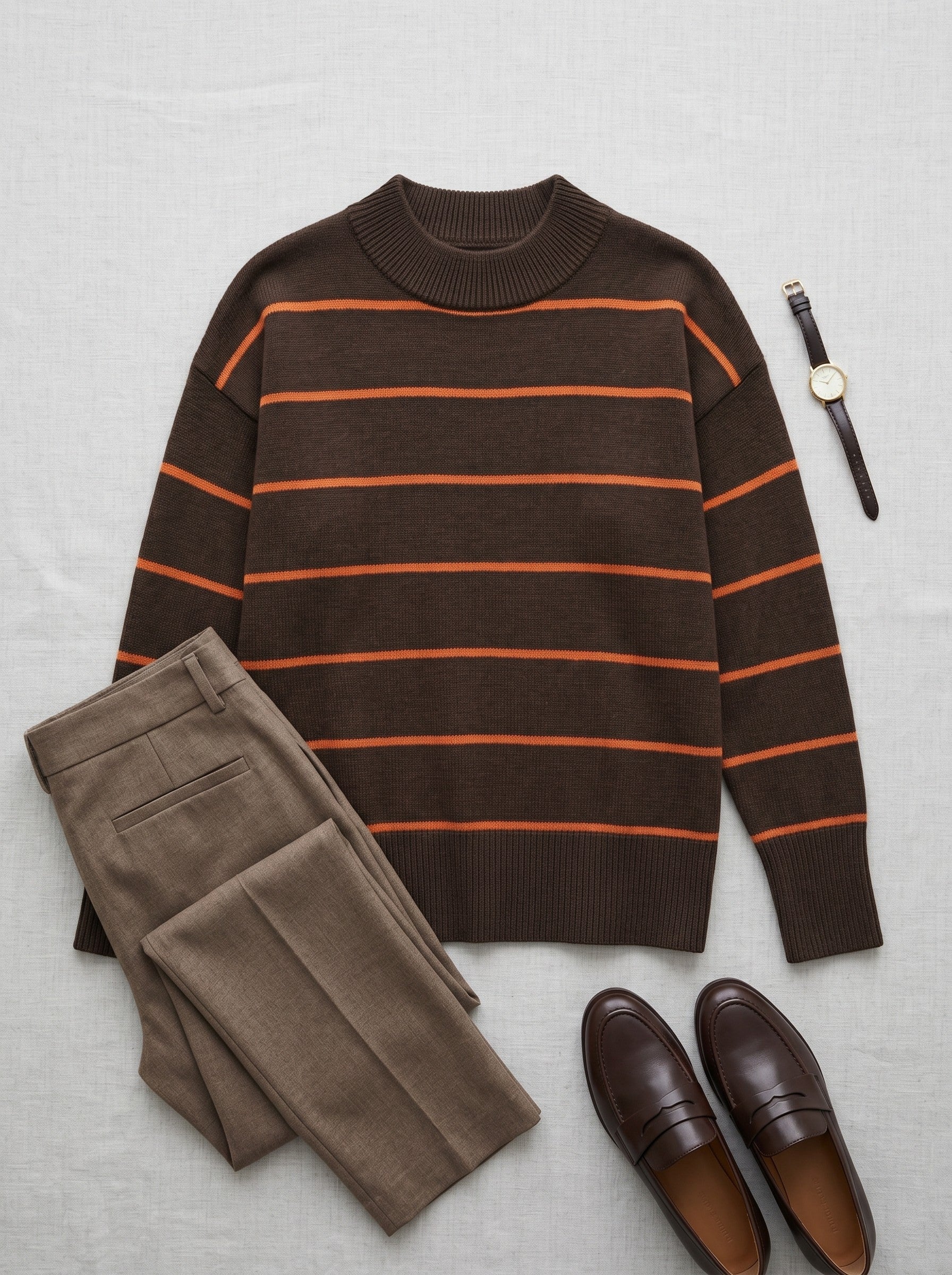 Women's Striped Mock Neck Sweater — Chocolate