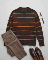 Women's Striped Mock Neck Sweater — Chocolate