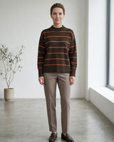 Women's Striped Mock Neck Sweater — Chocolate