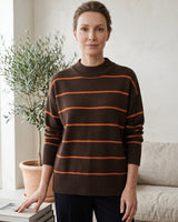 Women's Striped Mock Neck Sweater — Chocolate