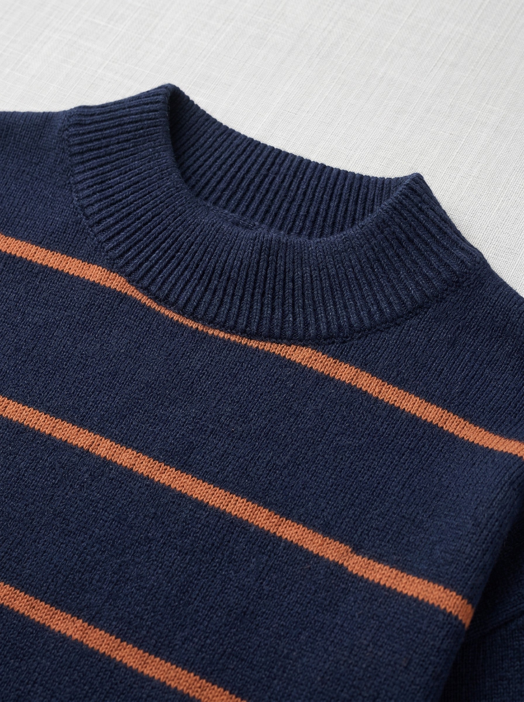 Women's Striped Mock Neck Sweater — Dark blue
