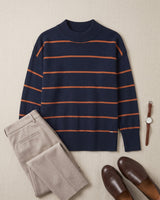 Women's Striped Mock Neck Sweater — Dark blue