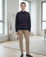 Women's Striped Mock Neck Sweater — Dark blue